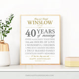 Editable 40th Anniversary Stats Print in glitter gold, gray and white. Instant Download and Editable in Corjl. By Tangled Tulip Designs.