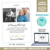 60th Anniversary Greetings Card with Stats and Photos, Digital Printable Card