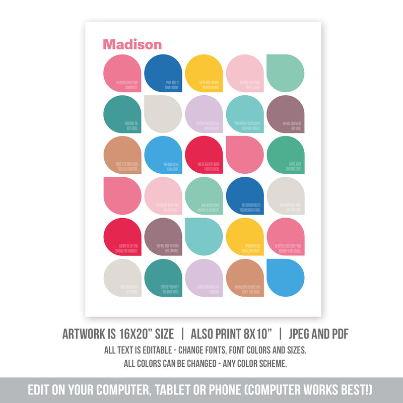 Modern Geometric Affirmations Printable Template Mental Health Poster