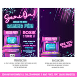 Arcade Party Invitation, Girl Editable Arcade Game Birthday Digital Invite