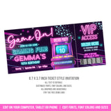 Editable Arcade Birthday Invitation Ticket, Girl Arcade Party Digital Invite Ticket Template