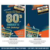 Editable 80s Party Invitation, 40th Birthday, Back to the 80s Party Digital Invite