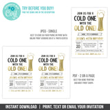 Editable Surprise 40th Birthday Invitation for a Man, Beers Cold One for the Old One Digital Invite