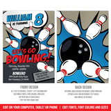 Editable Bowling Birthday Invitation for Boys, Tenpin Bowling Party Digital Invite