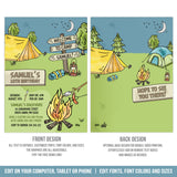 Editable Camping Invitation Template for a Campfire Campout Birthday Party, Digital Birthday Invite