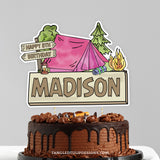 Campout Cake Topper Printable for a girl camping birthday. Digital Download.