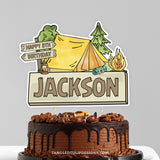 Campout Birthday Cake Topper for a boy camping birthday party. Camping Happy Birthday Decoration printable.