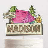 Campout Cake Topper Printable for a girl camping birthday. Digital Download.