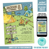 Editable Backyard Campout Invitation Template for a Camping Birthday Party Digital Invite