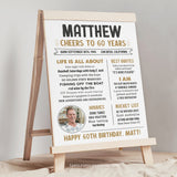 60th Birthday sign with a photo, for a man's 60th Birthday party, in a "Cheers to 60 Years" theme. A great personalized addition to his 60th birthday decorations. Instant Download, edit in Corjl. Printable Poster By Tangled Tulip Designs.