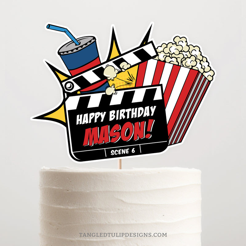 Movie birthday cake topper for boys, personalized, digital download and printable cake topper.