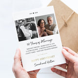 50th Anniversary Card with stats and photos of the couple. Instant Download, edit in Corjl. Printable Anniversary card By Tangled Tulip Designs.