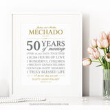 Editable 50th Anniversary Print in gold and gray on a white background. Instant Download and Editable in Corjl. By Tangled Tulip Designs.