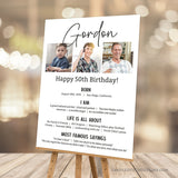 Editable 50th Birthday Decorative Sign with Photos, Milestones Template