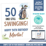 Editable Golf 50th Birthday Sign, Man Happy 50th Birthday Printable Sign Template