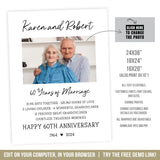 Editable 60th Anniversary Sign with Photo and Stats, Happy 60th Anniversary Printable Poster