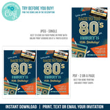 Editable 80s Party Invitation, 40th Birthday, Back to the 80s Party Digital Invite