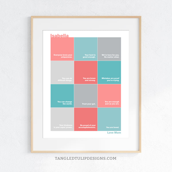 Editable Mental Health poster for teen girls. This Affirmations printable sign can be customized with any encouragement messages, and customized for any color scheme. Tailor this Affirmations template to uplift and inspire your teen.