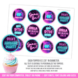 Editable Arcade Birthday Cupcake Toppers for Girls, Arcade Game Party Printable