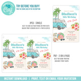 Beach Party Invitation Template, Girl Beach Birthday Editable Invite, VW Bus