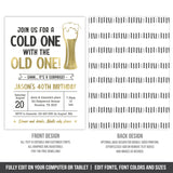 Editable Surprise 40th Birthday Invitation for a Man, Beers Cold One for the Old One Digital Invite