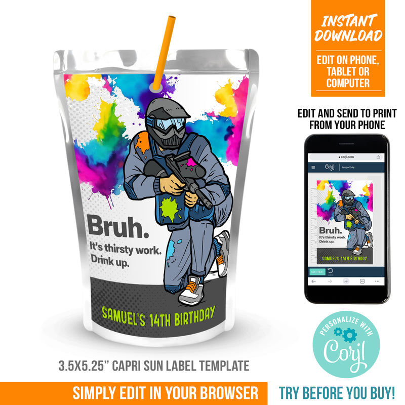 Paintball Party Capri Sun Label Template Bruh Paintballer