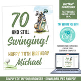 Golfer 70th Birthday Decorative Sign Template. Happy 70th Birthday Editable Sign