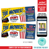 Editable Movie Ticket Birthday Invitation, Boy Movie Party Invite Ticket, Digital Ticket Template