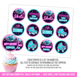 Editable Roller Skating Party Cupcake Toppers. Girls Roller Skate Birthday Cupcake Topper Template. ROL1