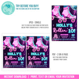 Editable Roller Skating Birthday Invitation, Rollin' Girls Roller Skate Party Digital Invite