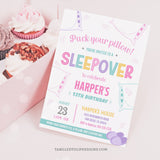 This Sleepover party invitation is designed for teen or tween girls. Featuring a pretty pastel color scheme, with big fluffy pillows and delicate little feathers floating around, this editable invitation sets the scene for a fun-filled sleepover. Pack your pillows, girls! Instant Download and Editable in Corjl. By Tangled Tulip Designs.