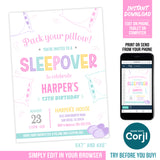 Sleepover Birthday Invite for Teen or Tween Girls. EDITABLE Slumber Party Invitation. Pack Your Pillow SLE1