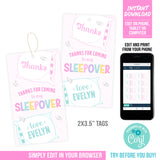 Sleepover Party Tags. EDITABLE Slumber Party Thank You Favor Gift Tags. Pillows, Feathers. Instant Download SLE1