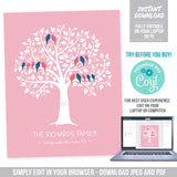 Family Tree Template, DIY Editable Family Tree Printable Birds