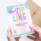 Editable Ziplining party invitation for girls, for zipline fun. Editable Birthday Invitation Template