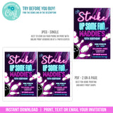 Editable Bowling Party Invite, Girl Neon Glow Bowling Birthday Invitation Template