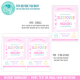 Editable Sleepover Party Invite, Girl Sleepover Birthday Invitation Template