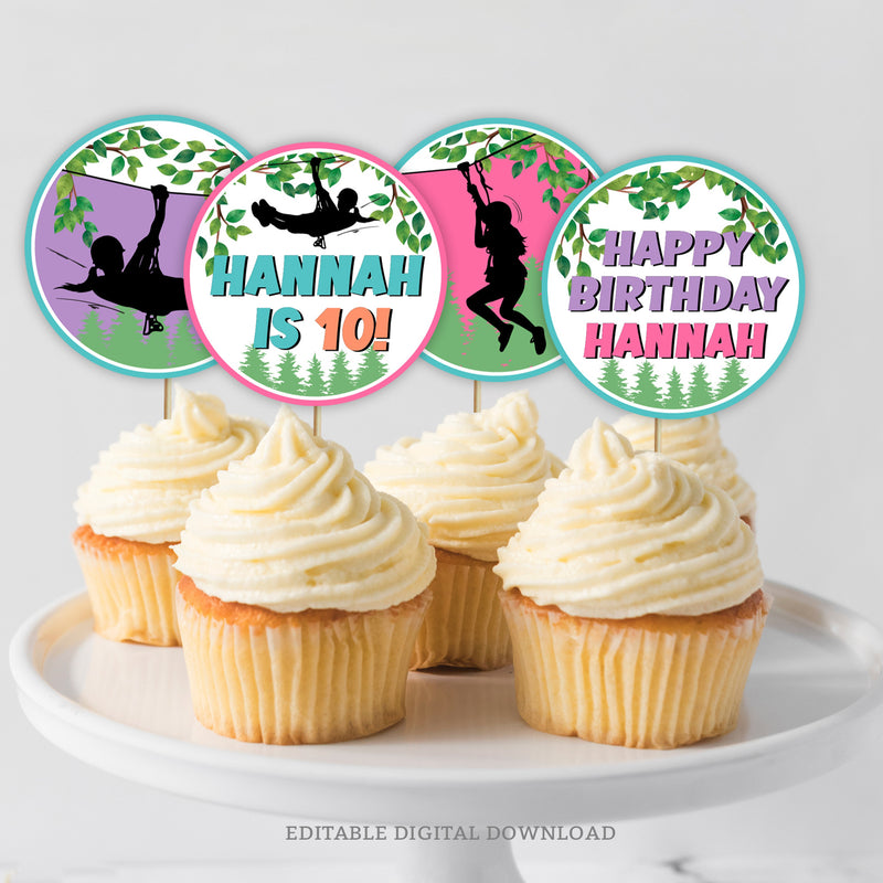 Add an adventurous twist to your birthday party with these editable Ziplining cupcake toppers! Featuring girls ziplining through the forest, these toppers are perfect for a zipline or outdoor adventure-themed celebration. With all text fully editable and 6 unique designs to choose from, these will be a fantastic addition to your birthday decorations.