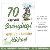 Golfer 70th Birthday Decorative Sign Template. Happy 70th Birthday Editable Sign