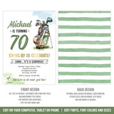 Editable Golfer 70th Birthday Invitation for a man, Golf theme Surprise Party Digital Invite