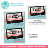 Editable Cassette Tape 50th Birthday Invitation Template for a woman. Mixtape Digital Invite