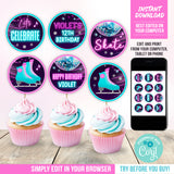 Editable Ice Skating Party Cupcake Toppers. Girls Ice Skate Cupcake Topper Template