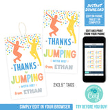 Jump Party Tags Boys Jumping Birthday Tag Template