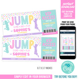 Jump Birthday Invitation Ticket Girls, Jump, Climb and Play Party Invite