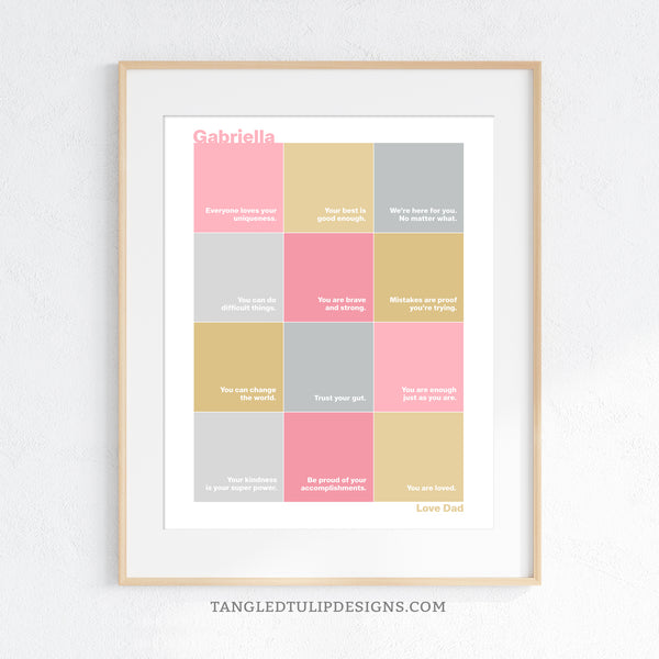 This Editable Affirmations printable is great for teenage Mental Health. Personalize with their name and encouragement messages, and customize for any color scheme. By Tangled Tulip Designs