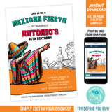 Editable Mexican Fiesta Birthday Invitation. Dabbing Fiesta Digital Invite with Tequila & Nachos