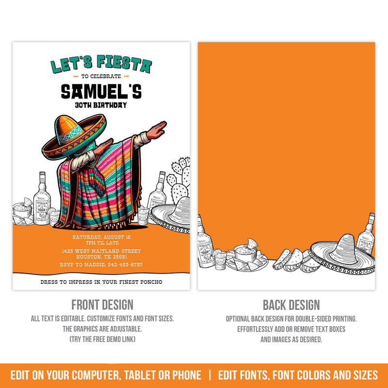 Editable Mexican Fiesta Birthday Invitation. Mexican Man Dabbing Fiesta Party Digital Invite