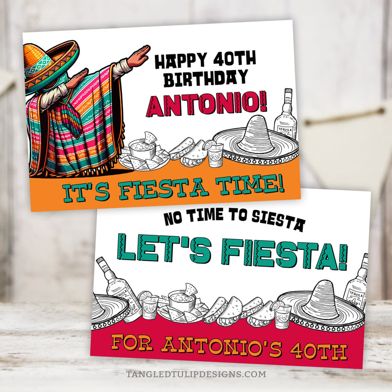 Elevate your Mexican Fiesta celebration with these vibrant centerpiece signs and matching Fiesta Food Label signs! Sombrero, tequila, tacos in a vibrant Mexican Fiesta theme. Instant Download and Editable in Corjl. By Tangled Tulip Designs.