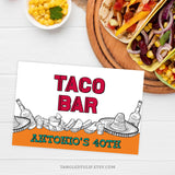  Fiesta Food Label signs! Sombrero, tequila, tacos in a vibrant Mexican Fiesta theme. Instant Download and Editable in Corjl. By Tangled Tulip Designs.