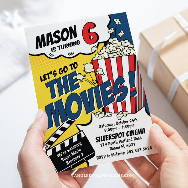 Movie Birthday Invitation for Boys. Download, editable and printable invite.